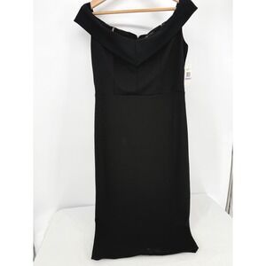 ECI‎ Sheath Dress Women Size 6 Black Off The Shoulder V-Neck Stretch Cocktail